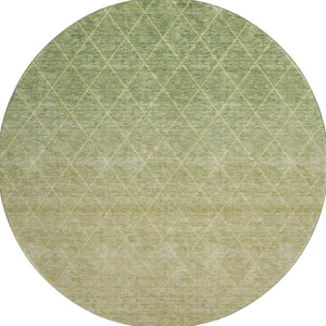 HomeRoots 8' Artichoke Green and Gold Geometric Washable Round Rug – Durable, UV-Protected, Easy-Care Style 688156