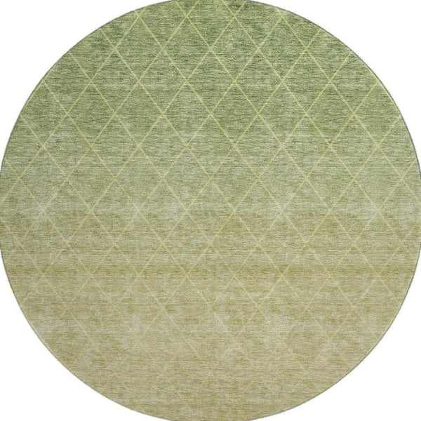 HomeRoots 8' Artichoke Green and Gold Geometric Washable Round Rug – Durable, UV-Protected, Easy-Care Style 688156