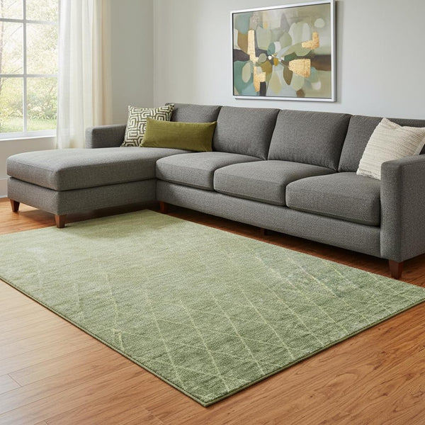 HomeRoots 8' X 10' Stylish Artichoke Green Geometric Area Rug with UV Protection – Washable & Durable Design 688157