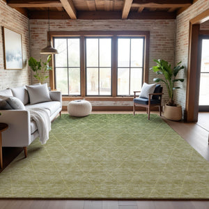 HomeRoots 8' X 10' Stylish Artichoke Green Geometric Area Rug with UV Protection – Washable & Durable Design 688157
