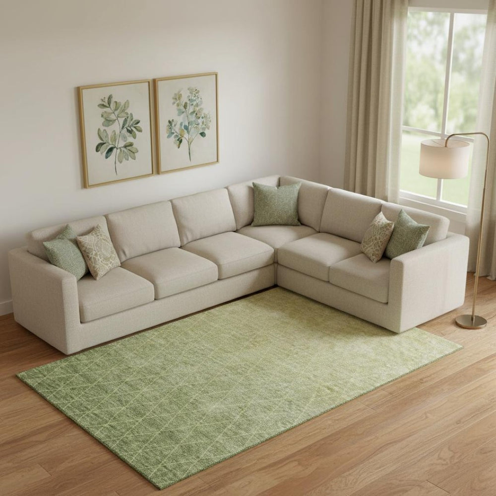 HomeRoots 9' X 12' Artichoke Green Geometric Area Rug - Stylish, Washable, UV-Protected for Busy Homes & Pets 688158