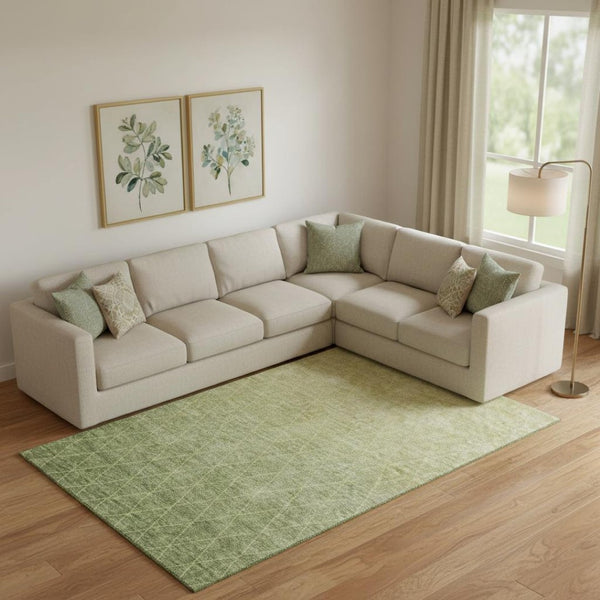 HomeRoots 9' X 12' Artichoke Green Geometric Area Rug - Stylish, Washable, UV-Protected for Busy Homes & Pets 688158