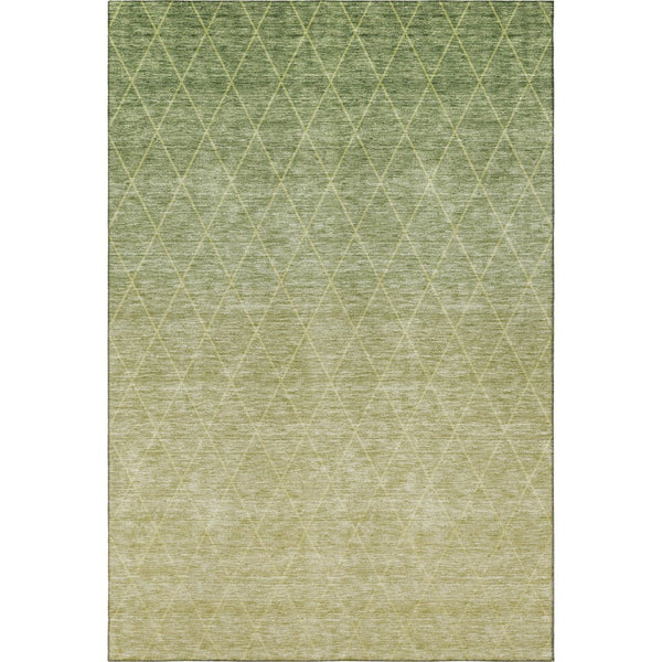 HomeRoots 9' X 12' Artichoke Green Geometric Area Rug - Stylish, Washable, UV-Protected for Busy Homes & Pets 688158