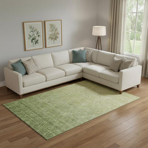 HomeRoots 10' Geometric Artichoke Green Gold Beige Washable Area Rug with UV Protection for Modern Living Spaces 688159