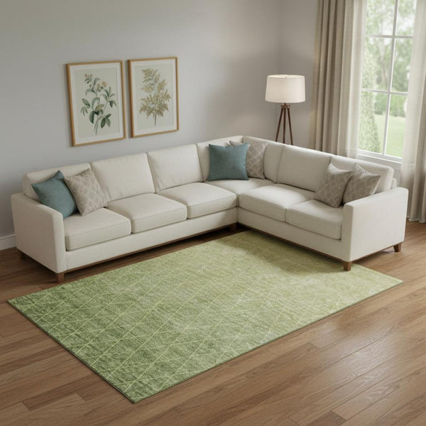 HomeRoots 10' Geometric Artichoke Green Gold Beige Washable Area Rug with UV Protection for Modern Living Spaces 688159