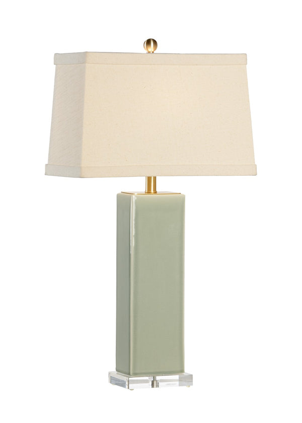 Chelsea House Becker Green Vase Lamp With Glazed Ceramic, Acrylic Base & Antique Brass Accents For Elegant Ambient Light 68816