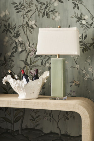 Chelsea House Becker Green Vase Lamp With Glazed Ceramic, Acrylic Base & Antique Brass Accents For Elegant Ambient Light 68816