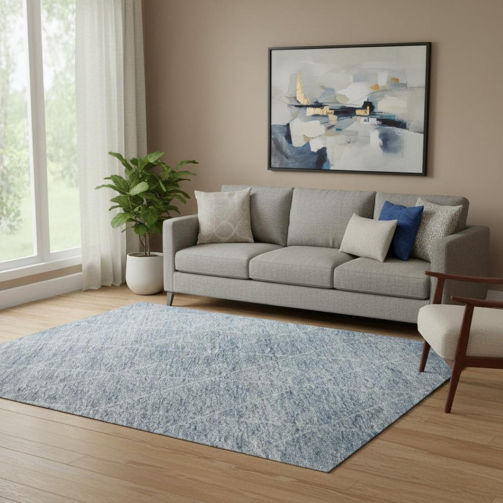 HomeRoots 5' X 8' Blue Gray & Silver Geometric Washable Area Rug – Modern, Durable, UV-Protected & Stylish 688161