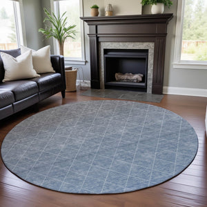HomeRoots 8' Blue Gray Geometric Washable Round Rug - Durable, Stain Resistant, UV Protected for Modern Homes 688162
