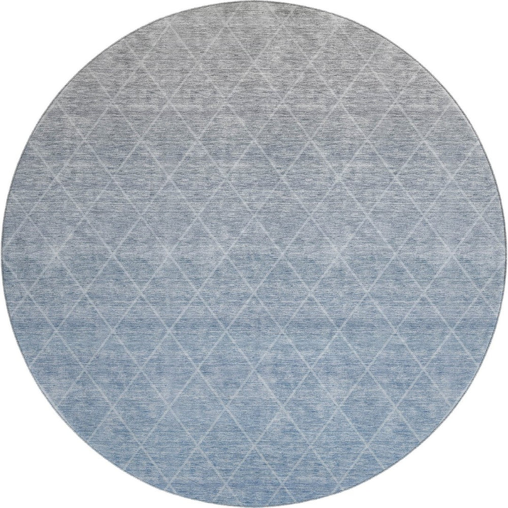 HomeRoots 8' Blue Gray Geometric Washable Round Rug - Durable, Stain Resistant, UV Protected for Modern Homes 688162