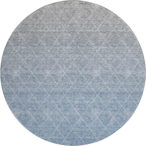 HomeRoots 8' Blue Gray Geometric Washable Round Rug - Durable, Stain Resistant, UV Protected for Modern Homes 688162