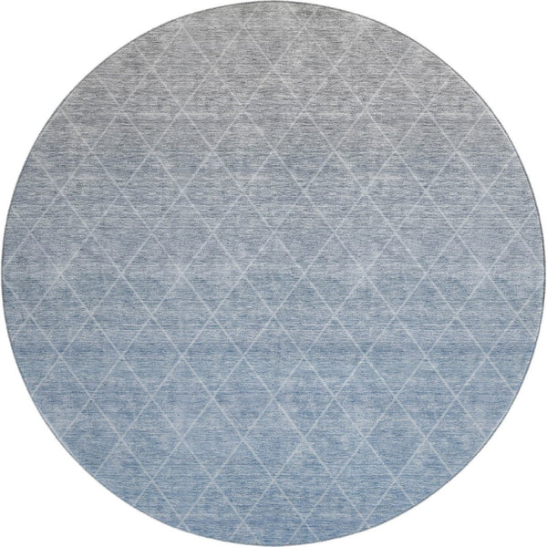 HomeRoots 8' Blue Gray Geometric Washable Round Rug - Durable, Stain Resistant, UV Protected for Modern Homes 688162