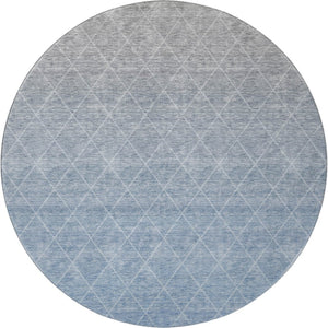 HomeRoots 8' Blue Gray Geometric Washable Round Rug - Durable, Stain Resistant, UV Protected for Modern Homes 688162