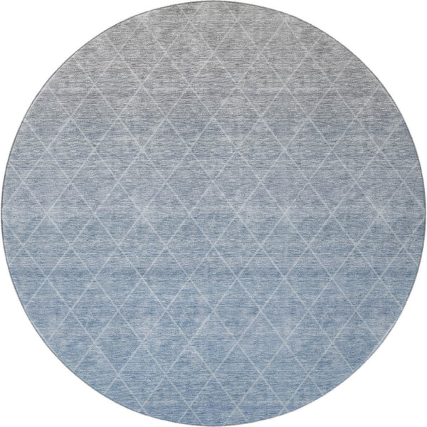 HomeRoots 8' Blue Gray Geometric Washable Round Rug - Durable, Stain Resistant, UV Protected for Modern Homes 688162