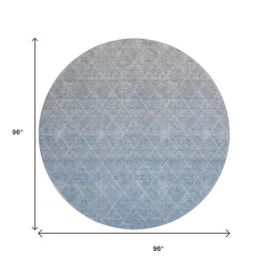 HomeRoots 8' Blue Gray Geometric Washable Round Rug - Durable, Stain Resistant, UV Protected for Modern Homes 688162