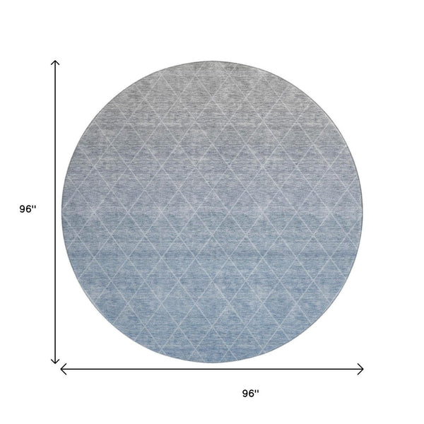 HomeRoots 8' Blue Gray Geometric Washable Round Rug - Durable, Stain Resistant, UV Protected for Modern Homes 688162