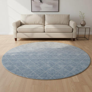 HomeRoots 8' Blue Gray Geometric Washable Round Rug - Durable, Stain Resistant, UV Protected for Modern Homes 688162