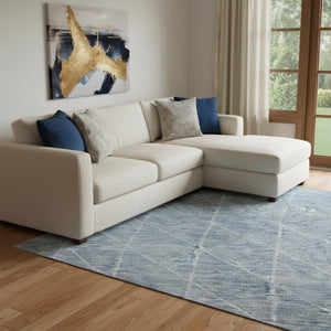 HomeRoots 8' X 10' Blue Gray Silver Geometric Washable Area Rug - Stylish, Durable, Stain Resistant Design! 688163