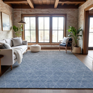 HomeRoots 9' X 12' Stylish Blue Gray & Silver Geometric Area Rug - Washable, UV Protected, Perfect for Families! 688164