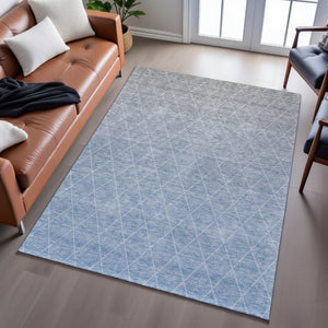HomeRoots 9' X 12' Stylish Blue Gray & Silver Geometric Area Rug - Washable, UV Protected, Perfect for Families! 688164