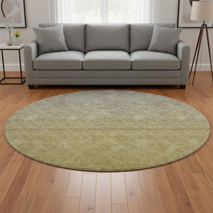 HomeRoots 8' Gold Beige And Taupe Geometric Round Rug - Washable, UV-Protected, Stain-Resistant Design for Homes 688168