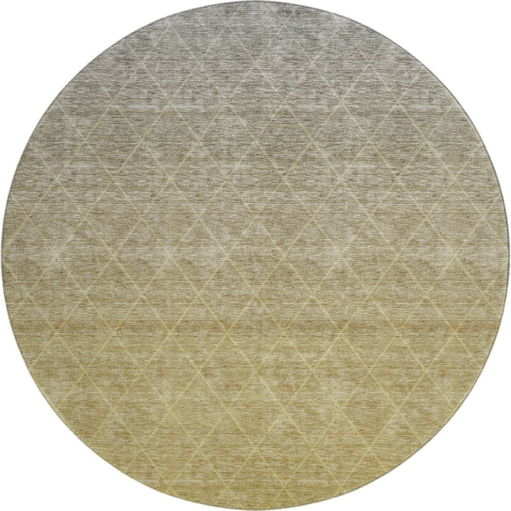HomeRoots 8' Gold Beige And Taupe Geometric Round Rug - Washable, UV-Protected, Stain-Resistant Design for Homes 688168