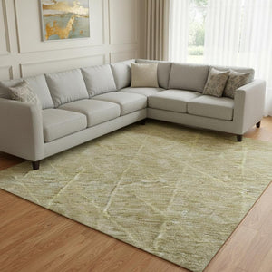 HomeRoots 8' X 10' Washable Geometric Area Rug in Gold, Beige & Taupe - UV Protected, Stylish & Durable! 688169