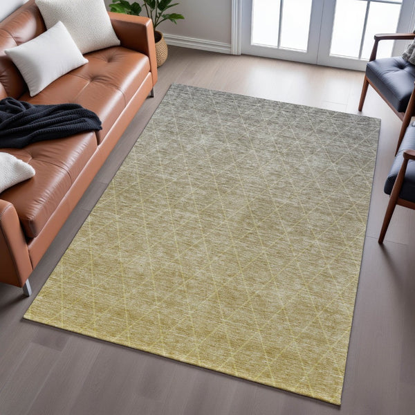 HomeRoots 9' x 12' Modern Gold Beige Taupe Geometric Area Rug - Washable, UV Protected & Stain Resistant Design 688170