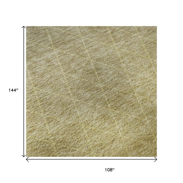 HomeRoots 9' x 12' Modern Gold Beige Taupe Geometric Area Rug - Washable, UV Protected & Stain Resistant Design 688170