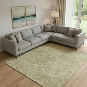 HomeRoots 9' x 12' Modern Gold Beige Taupe Geometric Area Rug - Washable, UV Protected & Stain Resistant Design 688170