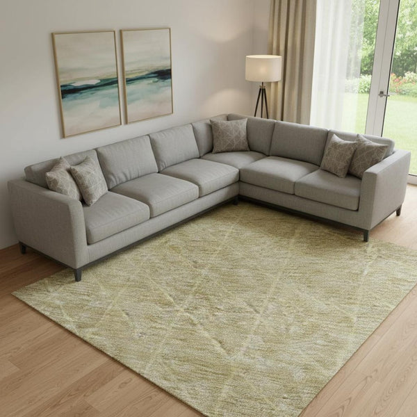 HomeRoots 9' x 12' Modern Gold Beige Taupe Geometric Area Rug - Washable, UV Protected & Stain Resistant Design 688170
