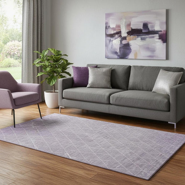 HomeRoots 5' X 8' Lavender & Ivory Geometric Area Rug - Washable, UV-Protected, Durable for Homes with Kids & Pets 688173
