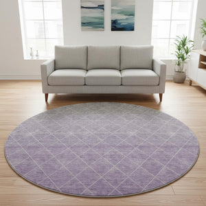 HomeRoots 8' Geometric Lavender and Ivory Round Rug – Washable, UV-Protected, Ideal for Modern Homes! 688174