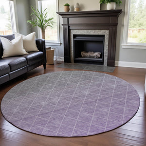 HomeRoots 8' Geometric Lavender and Ivory Round Rug – Washable, UV-Protected, Ideal for Modern Homes! 688174