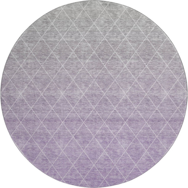 HomeRoots 8' Geometric Lavender and Ivory Round Rug – Washable, UV-Protected, Ideal for Modern Homes! 688174