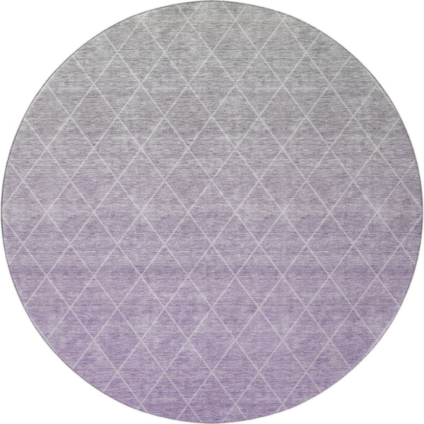 HomeRoots 8' Geometric Lavender and Ivory Round Rug – Washable, UV-Protected, Ideal for Modern Homes! 688174