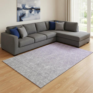 HomeRoots 8' X 10' Modern Lavender & Ivory Geometric Washable Area Rug with UV Protection for Family Homes 688175