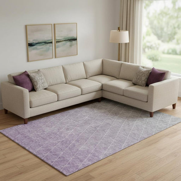 HomeRoots 9' X 12' Lavender Geometric Area Rug - Durable, Washable, UV-Protected for Families & Pets! 688176