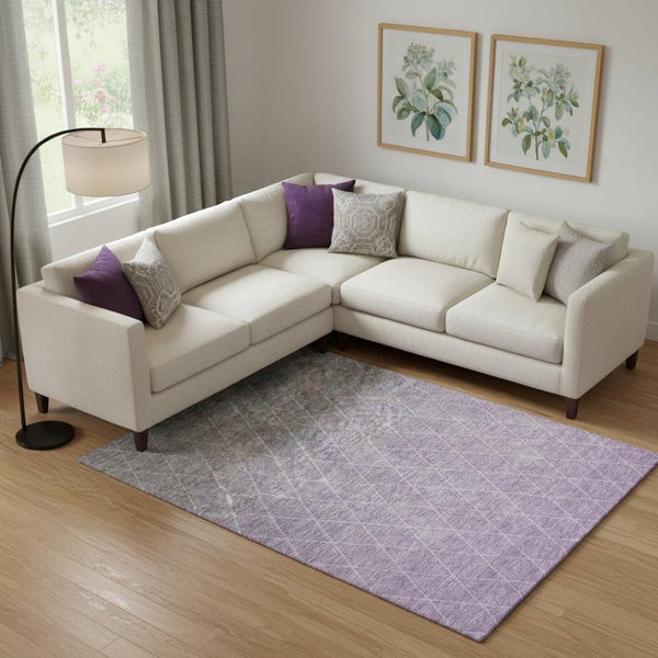 HomeRoots 10' X 14' Stylish Lavender & Ivory Geometric Washable Area Rug with UV Protection for Busy Homes 688177
