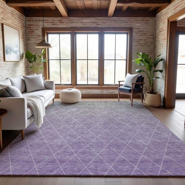 HomeRoots 10' X 14' Stylish Lavender & Ivory Geometric Washable Area Rug with UV Protection for Busy Homes 688177