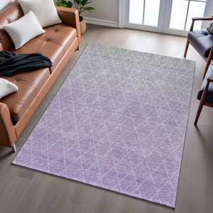 HomeRoots 10' X 14' Stylish Lavender & Ivory Geometric Washable Area Rug with UV Protection for Busy Homes 688177