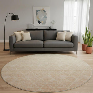 HomeRoots 8' Salmon and Beige Geometric Round Rug - Washable, UV-Protected, Durable, Perfect for Family Homes 688180