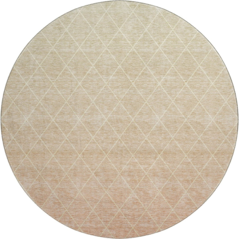 HomeRoots 8' Salmon and Beige Geometric Round Rug - Washable, UV-Protected, Durable, Perfect for Family Homes 688180