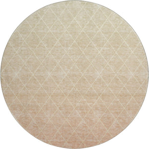 HomeRoots 8' Salmon and Beige Geometric Round Rug - Washable, UV-Protected, Durable, Perfect for Family Homes 688180