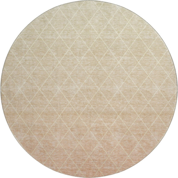 HomeRoots 8' Salmon and Beige Geometric Round Rug - Washable, UV-Protected, Durable, Perfect for Family Homes 688180