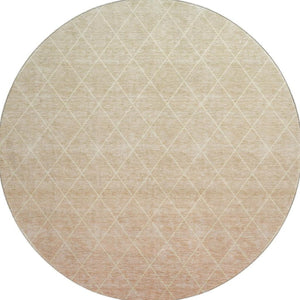 HomeRoots 8' Salmon and Beige Geometric Round Rug - Washable, UV-Protected, Durable, Perfect for Family Homes 688180