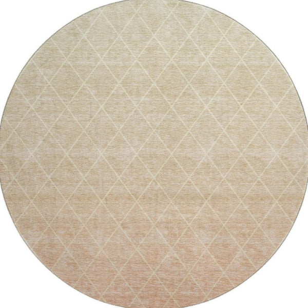 HomeRoots 8' Salmon and Beige Geometric Round Rug - Washable, UV-Protected, Durable, Perfect for Family Homes 688180