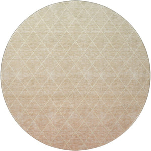 HomeRoots 8' Salmon and Beige Geometric Round Rug - Washable, UV-Protected, Durable, Perfect for Family Homes 688180