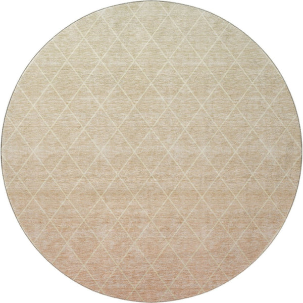 HomeRoots 8' Salmon and Beige Geometric Round Rug - Washable, UV-Protected, Durable, Perfect for Family Homes 688180