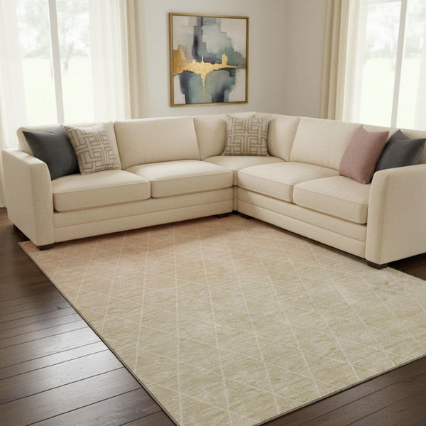 HomeRoots 8' X 10' Salmon & Beige Geometric Washable Area Rug - UV Protected, Stain Resistant, Stylish & Durable 688181